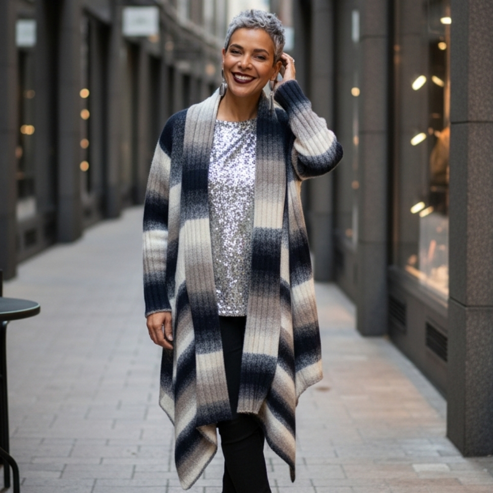 Ombrey Striped Open Front Cardigan Sweater